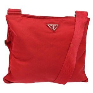 Authentic PRADA Shoulder Bag Nylon Red Silver